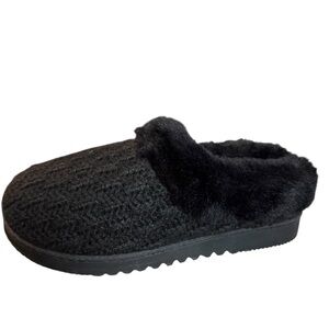 Dearfoams Size 7 - 7.5 Women’s Hannah Chenille Knit Clog Slippers Faux Fur Cuff